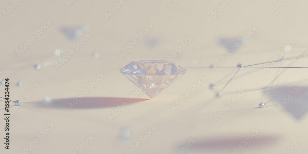 Poster Futuristic Digital Asset Representation with Diamond and Network Nodes Highlighting Wealth, Technology, and NFT Marketplace Innovation