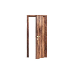 Realistic Wooden Door with Open Position Displaying Natural Wood Grain Texture and Elegant Handle Design