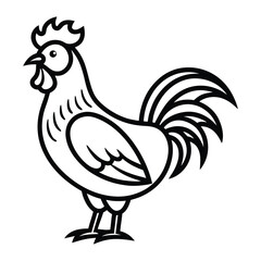 outline vector of a rooster standing and crowing.