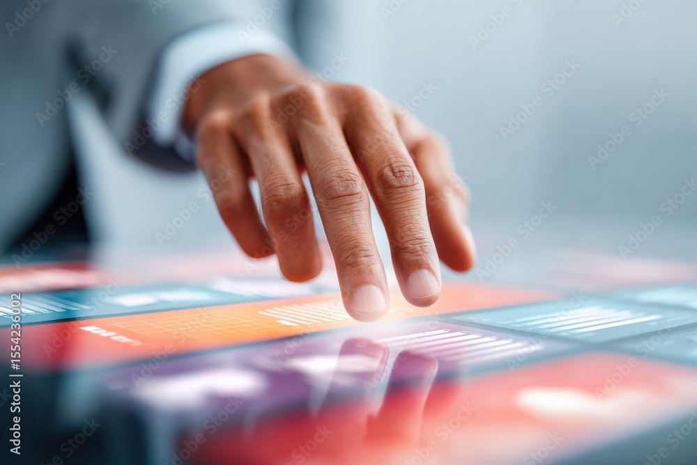 Aufkleber businessman using futuristic digital interface touchscreen with portfolio diversification icons for 