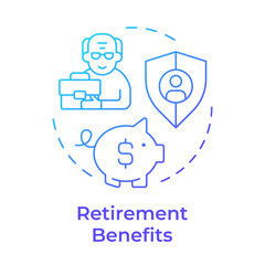 Retirement benefits blue gradient concept icon. Financial planning, investment. Pension, savings. Round shape line illustration. Abstract idea. Graphic design. Easy to use in article, blog post