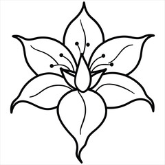 Bold Line Art Floral Design: Simple Elegant Black and White Lily Illustration for Print, Web, and Textile Designs.