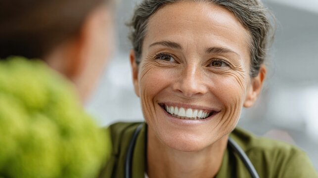Smiling Dietitian Providing Healthy Eating and Food Pyramid Advice to Senior Patient in Clinic for Nutritional Counseling and Healthy Aging Promotion