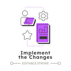 Implement changes modern linear concept icon. Put shift plans into actions. Stage of organizational transformation. Flat outline elements connected with dotted lines. Creative visual. Easy to edit