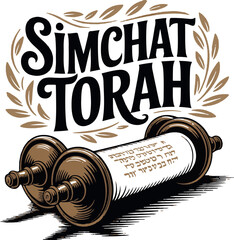 Simchat Torah T-shirt design, Rosh Hashanah black and white group of lettering greetings
