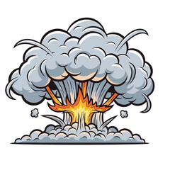 Cartoon Explosion Fiery Blast and Smoke Illustration