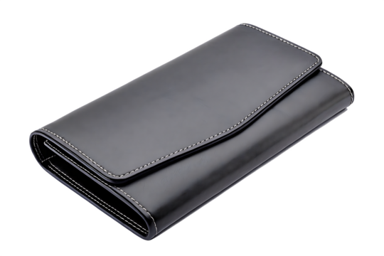 Black leather wallet isolated on a white background png ai generated