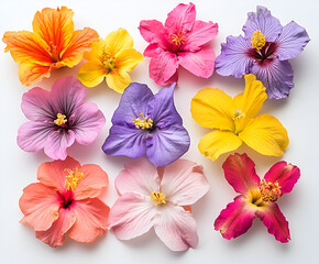 Colorful frangipani blossoms on a white background create a vibrant, tropical floral beauty perfect for spring and summer