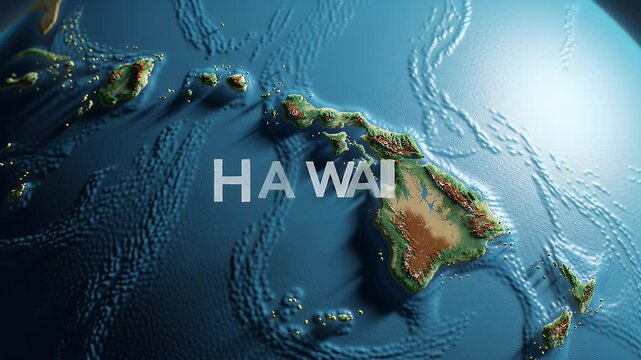 Detailed topographic map of the hawaiian islands archipelago