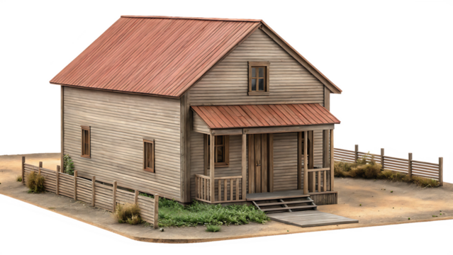 Rustic wooden house model isolated on a white background png ai generated