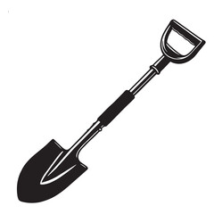 Silhouette image of a shovel on a white background