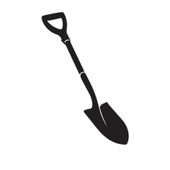 Silhouette image of a shovel on a white background