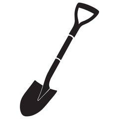 Silhouette image of a shovel on a white background