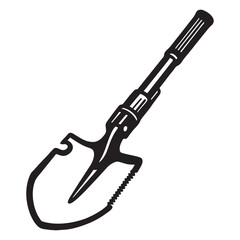 Silhouette image of a shovel on a white background