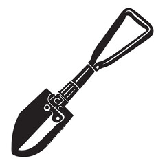 Silhouette image of a shovel on a white background