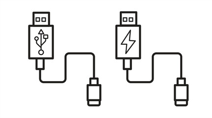 USB cable icon, line symbol, eps 10 on white background, vector illustration.

