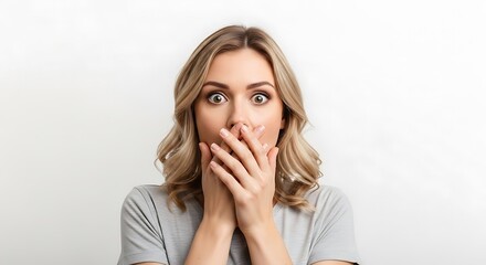Woman with Surprised Expression Covering Her Mouth