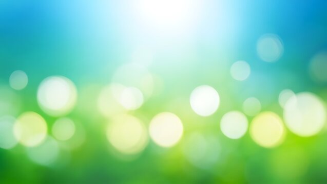 Abstract blurred nature background with vibrant green and blue bokeh lights displayed