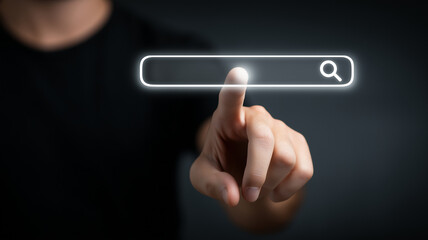 Data Search Technology Search Engine Optimization. man's hands are using a computer keyboard to Searching for information. Using Search Console with your website..