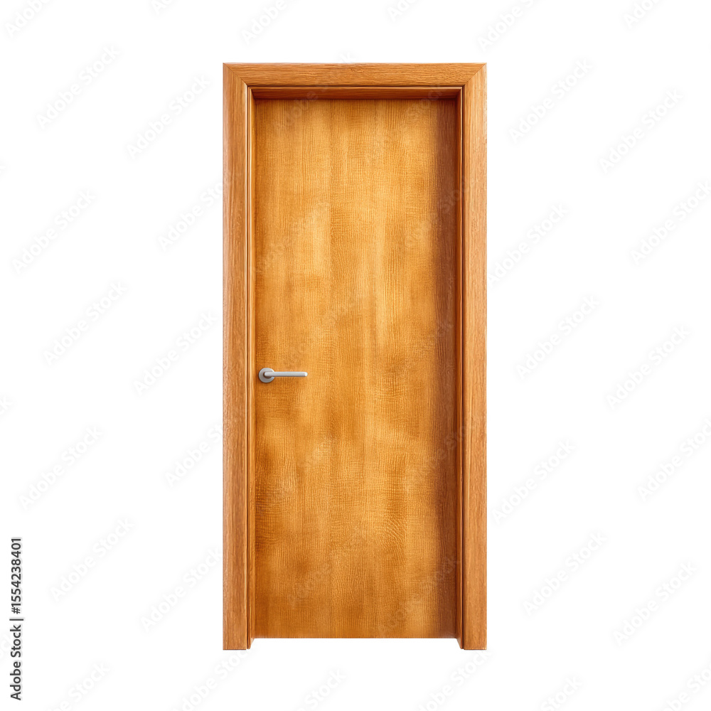 Aufkleber modern wooden door with simple design and sleek handle isolated on white background for interior des