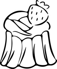Strawberry Shortcake Line Icon | Hand Drawn Dessert Outline