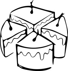 Layer Cake Slice Line Icon | Hand Drawn Birthday Cake Outline