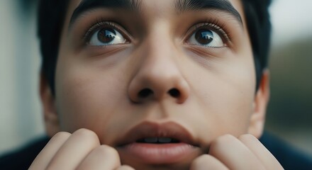 Close-up Portrait of a Young Man Experiencing Intense Emotion