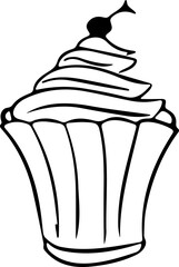Cupcake with Cherry Line Icon | Hand Drawn Dessert Outline