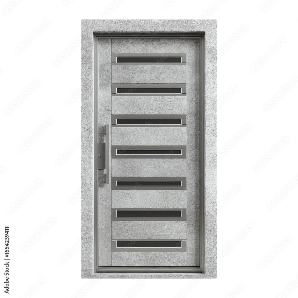 Poster modern gray front door with horizontal slits and minimalist design for contemporary architecture and