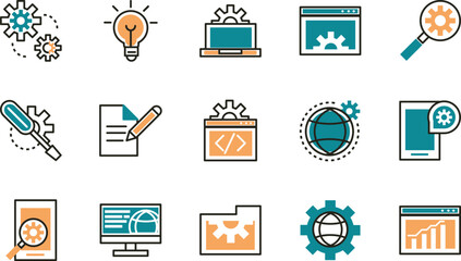 Comprehensive Set of Customizable Web Development Icons A Diverse Collection of Modern, Clean Line Art Icons for Website and Application Design