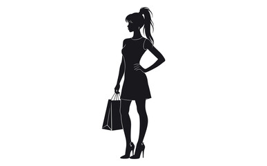Stylish Female Shopper in Dress Holding Bag Silhouette