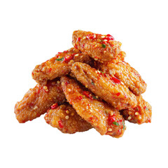 Crispy Chicken Wings Garnished with Spicy Sauce and Sesame Seeds Perfect for Appetizers and Party Platters