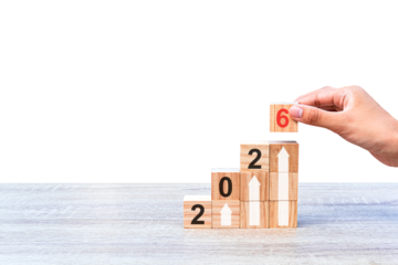 Laying wooden blocks as steps, isolated on white background. Business concept for successful growth process in 2026. PNG