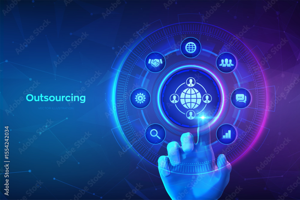 Poster outsourcing and hr. social network and global recruitment. global recruitment business and internet 