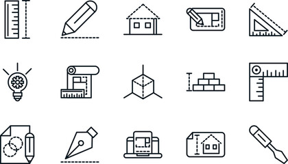Architectural Design Elements A Collection of Line Art Icons for Construction, Engineering, and Blueprint Projects