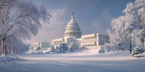 Winter wonderland at the u.S. Capitol snowy landscape architectural beauty tranquil environment serene viewpoint