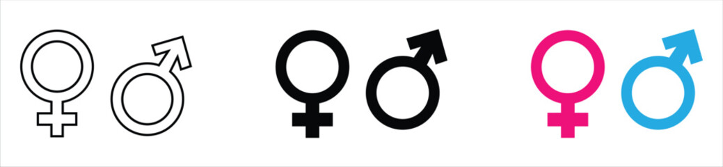 Gender Symbols Icons – Male and Female Signs in Various Styles and Colors