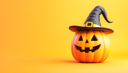 Cartoon Pumpkin Wearing a Witch's Hat for Halloween