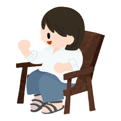 椅子に座った女性が楽しそうに話す手描きのかわいいイラスト