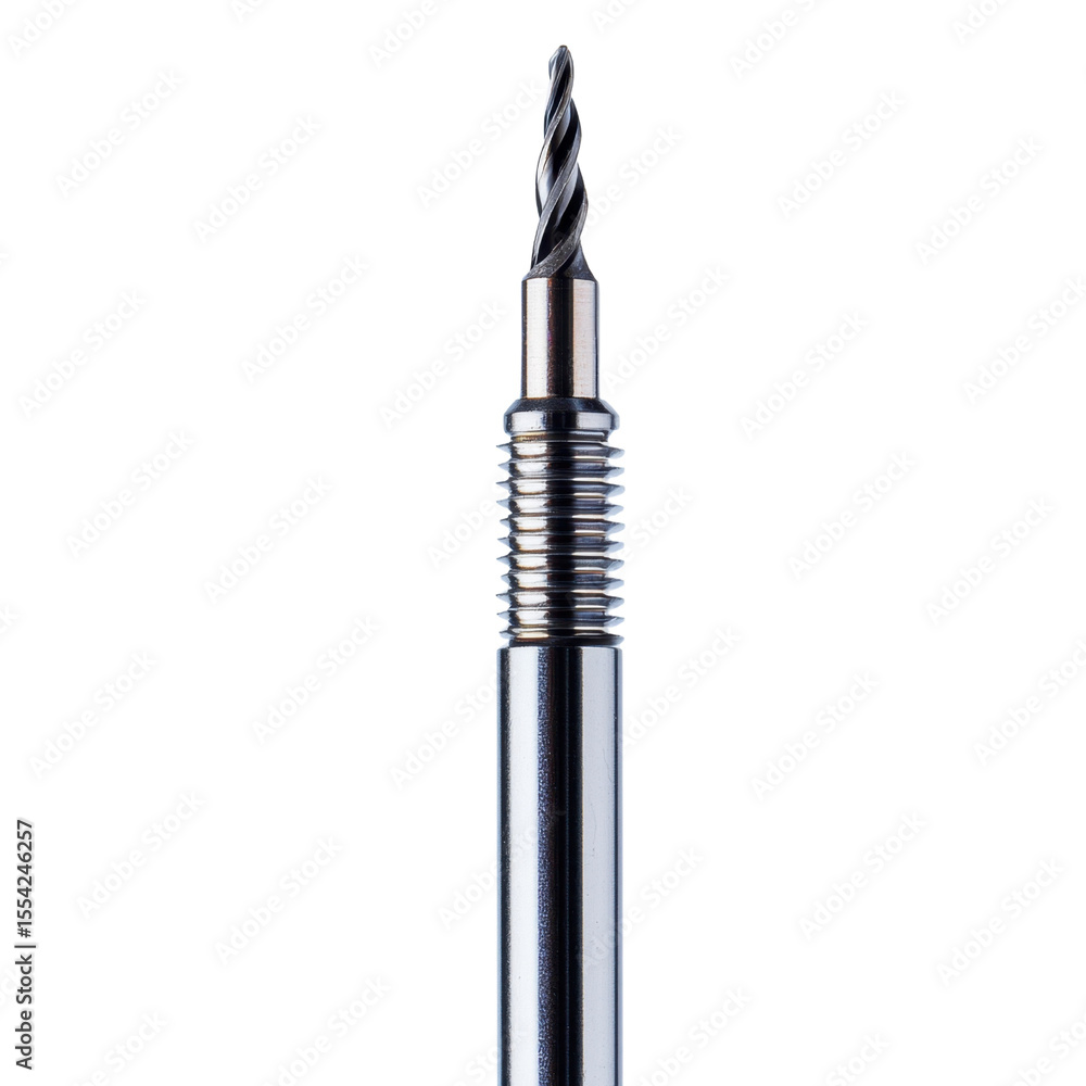 Poster close-up of fine metal tool with twisted tip on white background