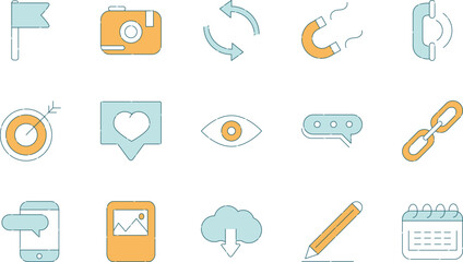 Versatile Collection of Line Icons Marketing, Social Media, and Communication Symbols for Design Projects