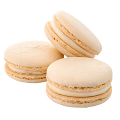 Three Delicate Macarons CloseUp View on transparent background