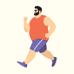 Active Overweight Man Power Walking for Fitness Illustration