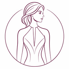 Elegant woman s profile in a circular frame with a stylish neckline