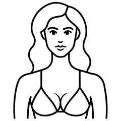 Minimalist line art illustration of a woman wearing a bikini top