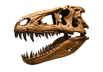 Detailed tyrannosaurus rex skull fossil with sharp teeth 