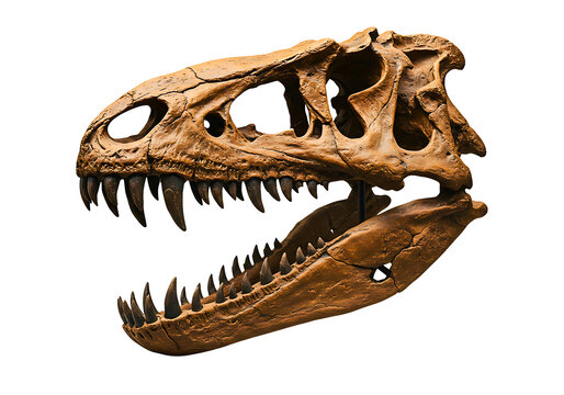 Detailed tyrannosaurus rex skull fossil with sharp teeth  - Powered by Adobe
