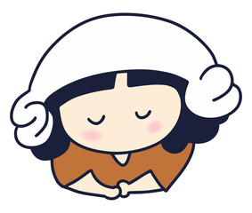 한국 문화체험으로 수건을 두른 만화 캐릭터