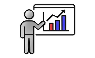 棒グラフを指し示すプレゼン資料用アイコン