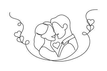Love couple kissing simple one line drawing vector design
